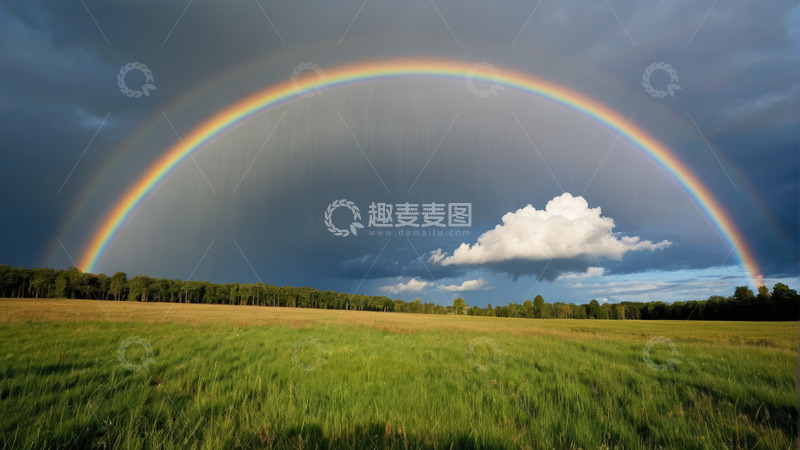 高清大图下载【趣麦麦图】草原上空双彩虹自然景观