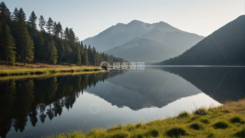 高清大图下载【趣麦麦图】山林间静谧的湖泊景观