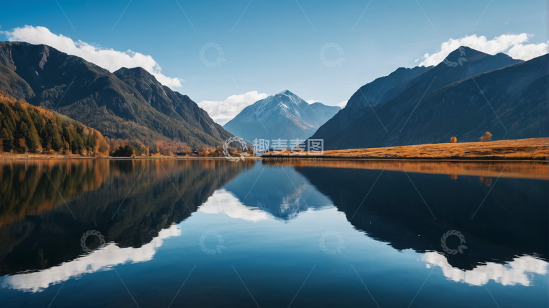 高清大图下载【趣麦麦图】山水相依的宁静湖泊风景