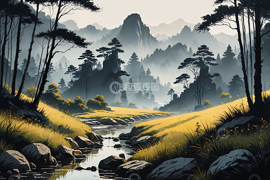 山林间小溪自然风光
