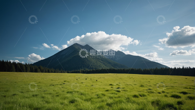 高清大图下载【趣麦麦图】草原远山蓝天白云风景