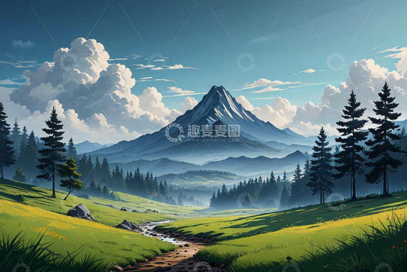 高清大图下载【趣麦麦图】山间草地森林自然风光