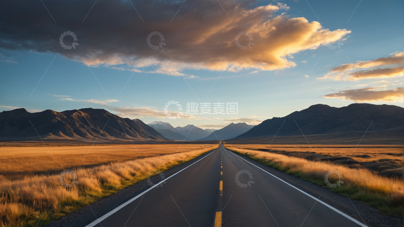 高清大图下载【趣麦麦图】旷野公路与远方山脉风景