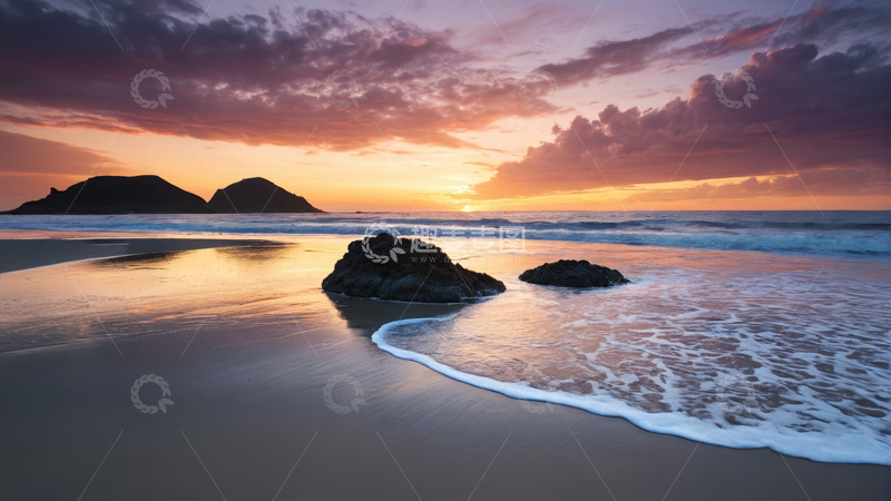 高清大图下载【趣麦麦图】海滩日落风景
