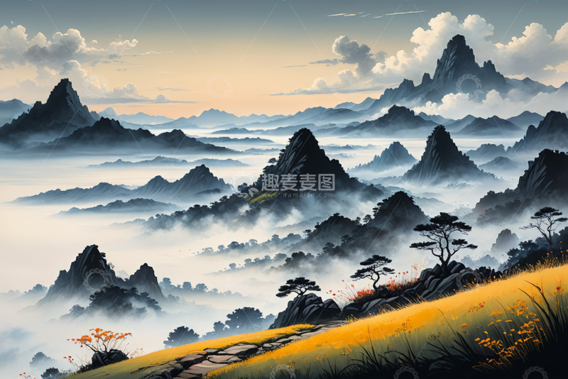 高清大图下载【趣麦麦图】中式山水风景图