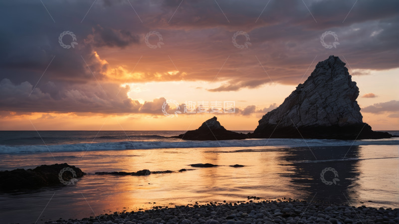 高清大图下载【趣麦麦图】海边日落岩石景观