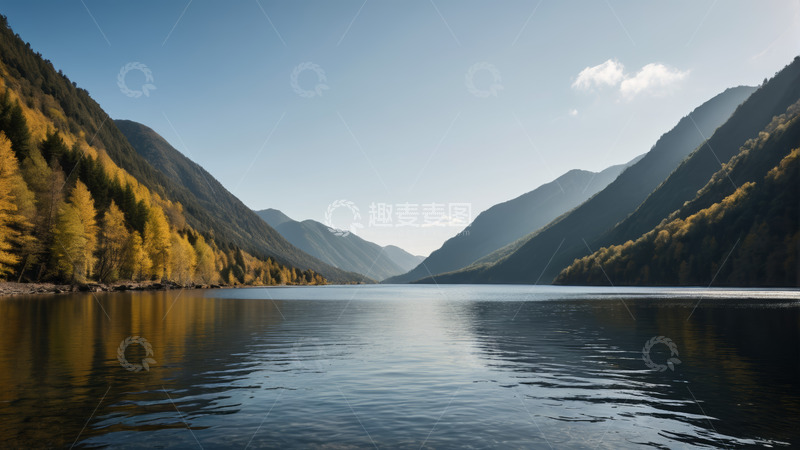 高清大图下载【趣麦麦图】山间湖泊秋季自然风光