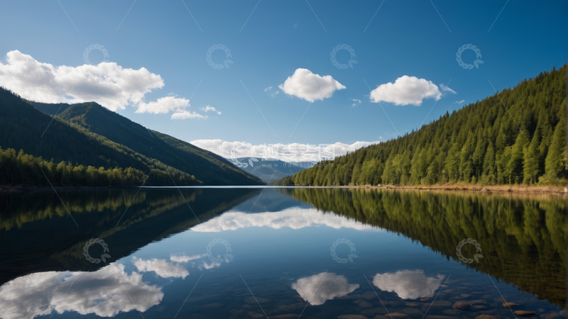 高清大图下载【趣麦麦图】山林间平静湖水自然风光