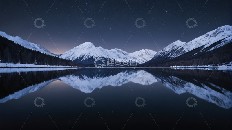 高清大图下载【趣麦麦图】雪山湖泊夜空全景