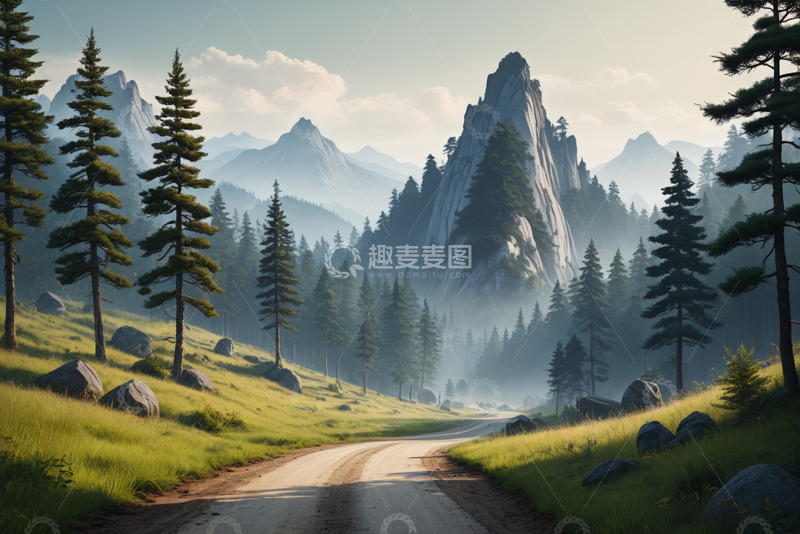 高清大图下载【趣麦麦图】山间森林中的蜿蜒小路