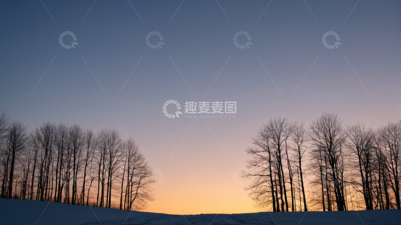 高清大图下载【趣麦麦图】雪地树林日落自然风光
