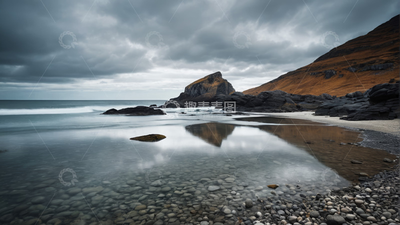 高清大图下载【趣麦麦图】海岸边岩石与平静海面景观