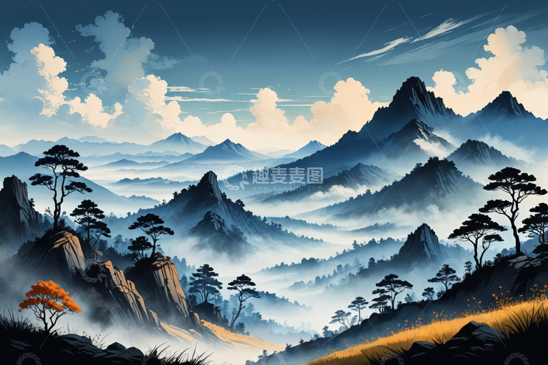 高清大图下载【趣麦麦图】山间云雾缭绕自然风光