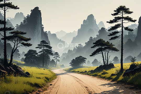 山间小路旁的自然风光