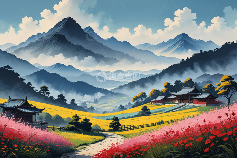 高清大图下载【趣麦麦图】中式山水田园风光美景