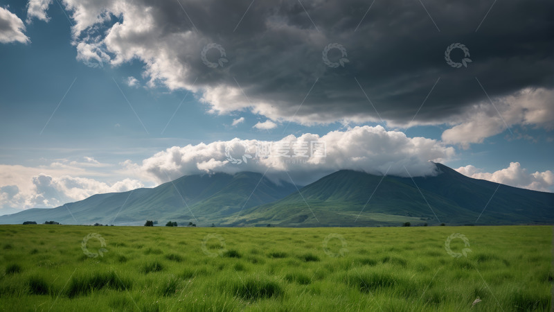高清大图下载【趣麦麦图】草原远山与天空云彩景观