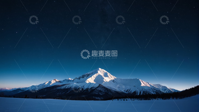 高清大图下载【趣麦麦图】雪山夜空星空全景