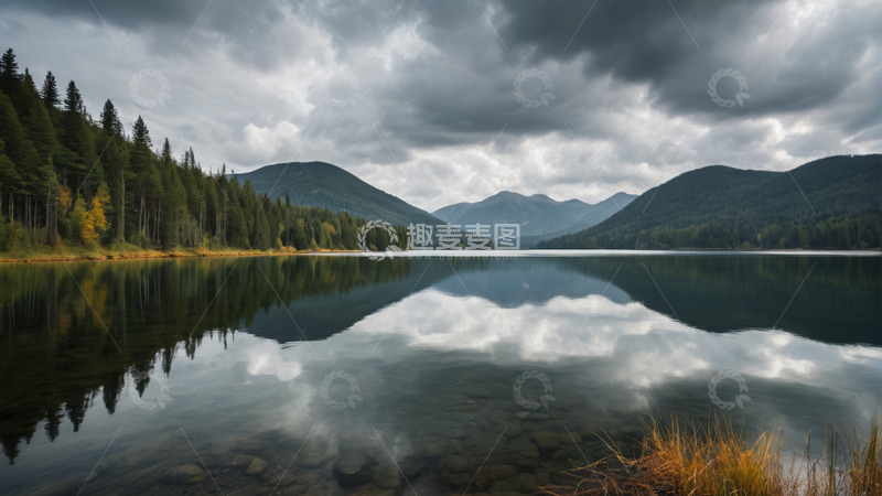 高清大图下载【趣麦麦图】山林间平静湖泊自然风光