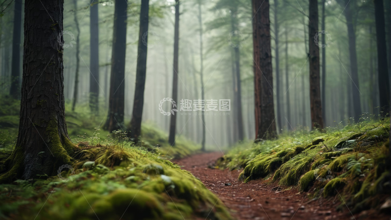 高清大图下载【趣麦麦图】迷雾中的森林小径