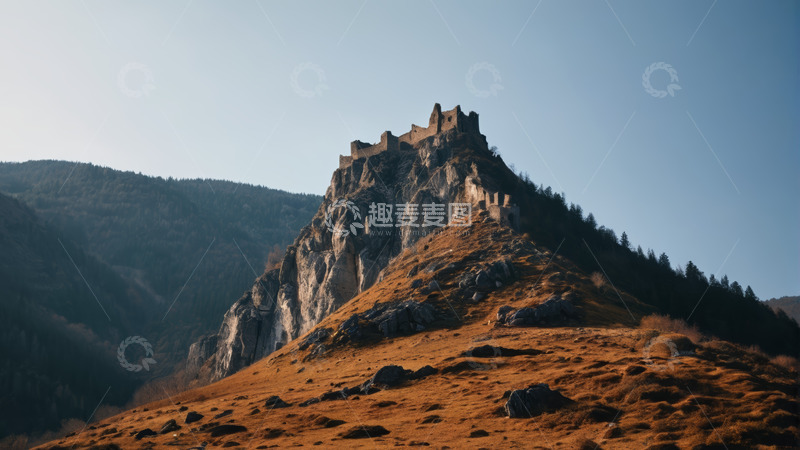 高清大图下载【趣麦麦图】山顶古老城堡自然风光