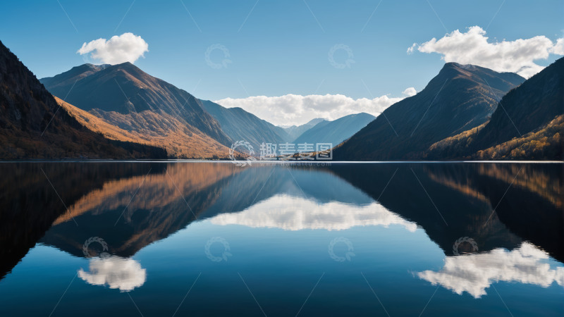 高清大图下载【趣麦麦图】山水相依的静谧湖泊风光