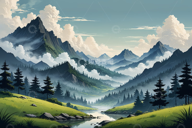 高清大图下载【趣麦麦图】山间森林自然风光全景