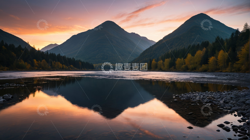 高清大图下载【趣麦麦图】山间湖泊黄昏自然风光