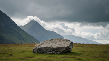 草原上的巨石与远山景观
