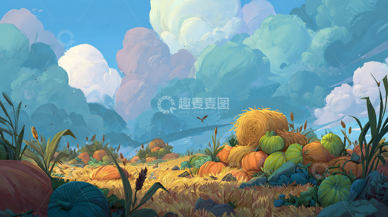 高清大图下载【趣麦麦图】丰收的南瓜田景色