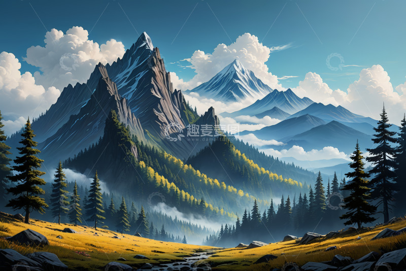 高清大图下载【趣麦麦图】山间森林自然风光全景