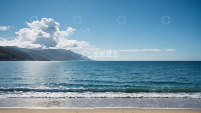 高清大图下载【趣麦麦图】海边蓝天大海与远山风景