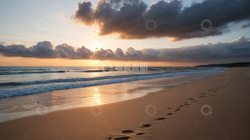 高清大图下载【趣麦麦图】海滩日落时分的美丽景象
