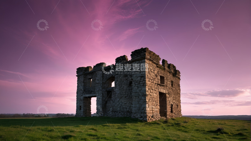 高清大图下载【趣麦麦图】黄昏下的古老城堡废墟