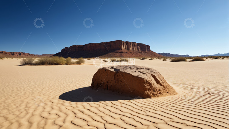 高清大图下载【趣麦麦图】沙漠中岩石与远处山峦景观