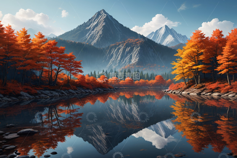 高清大图下载【趣麦麦图】秋日山林湖泊自然风光