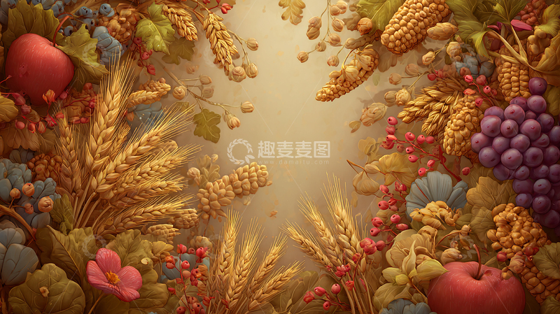 高清大图下载【趣麦麦图】秋日丰收的果实与谷物