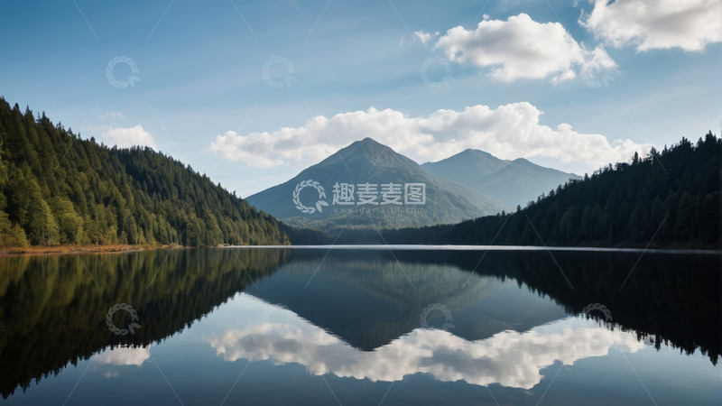 高清大图下载【趣麦麦图】山林间宁静的湖泊自然风光