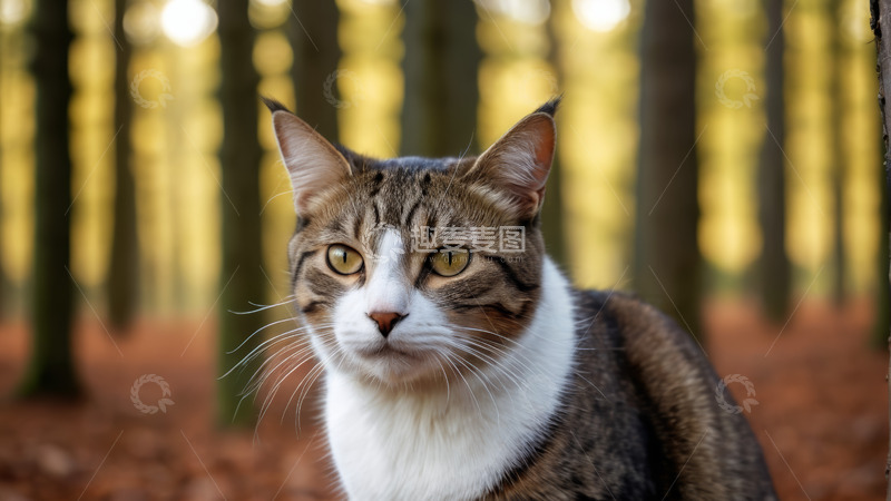 高清大图下载【趣麦麦图】森林中的狸花猫特写
