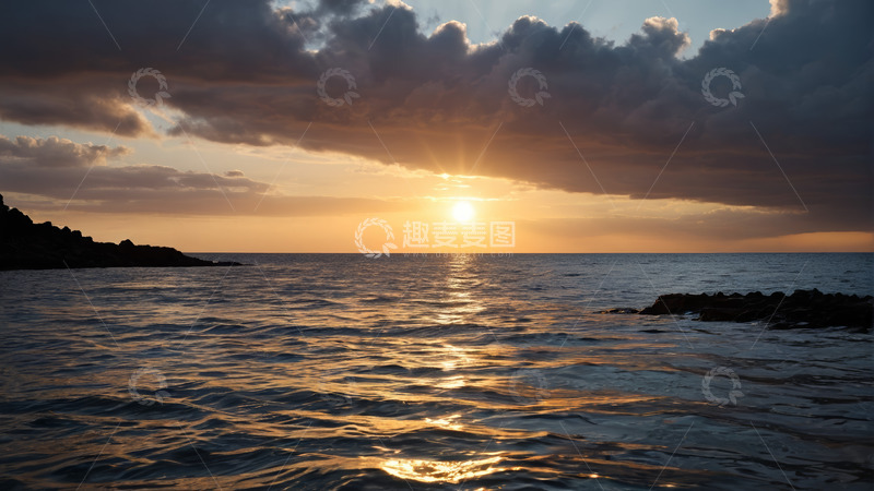 高清大图下载【趣麦麦图】海上日落美景