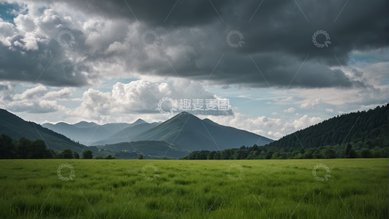 高清大图下载【趣麦麦图】广袤草原与远山云雾景观