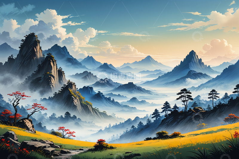 高清大图下载【趣麦麦图】山间晨景自然风光