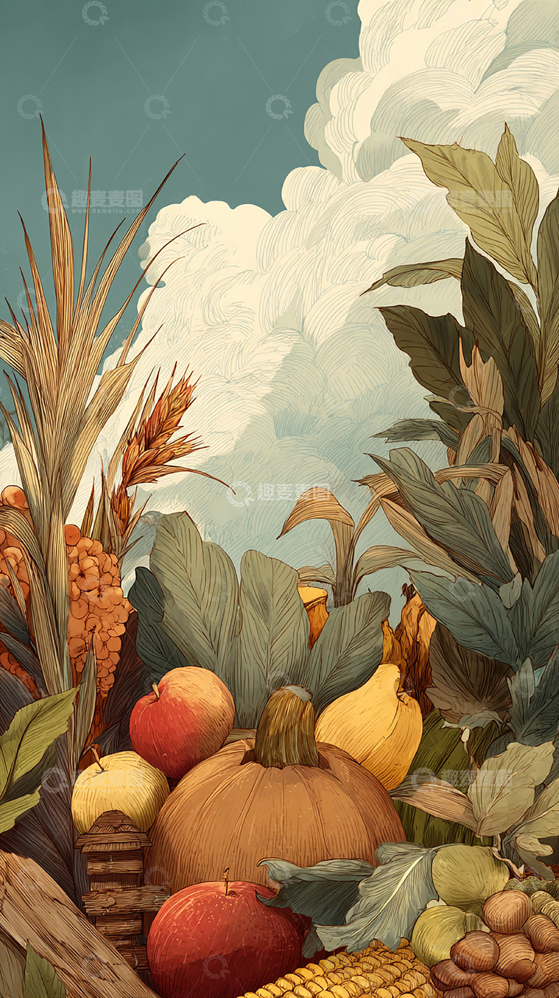 高清大图下载【趣麦麦图】丰收的南瓜果园