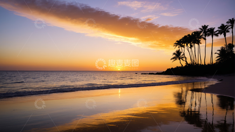 高清大图下载【趣麦麦图】海滩日落自然风光