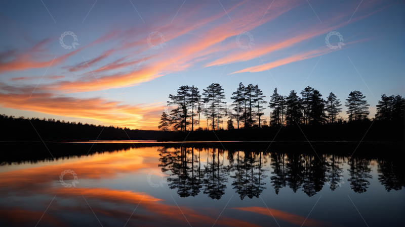 高清大图下载【趣麦麦图】湖畔日落时分的自然风光