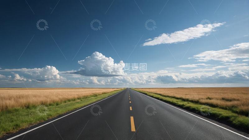 高清大图下载【趣麦麦图】旷野中的笔直公路