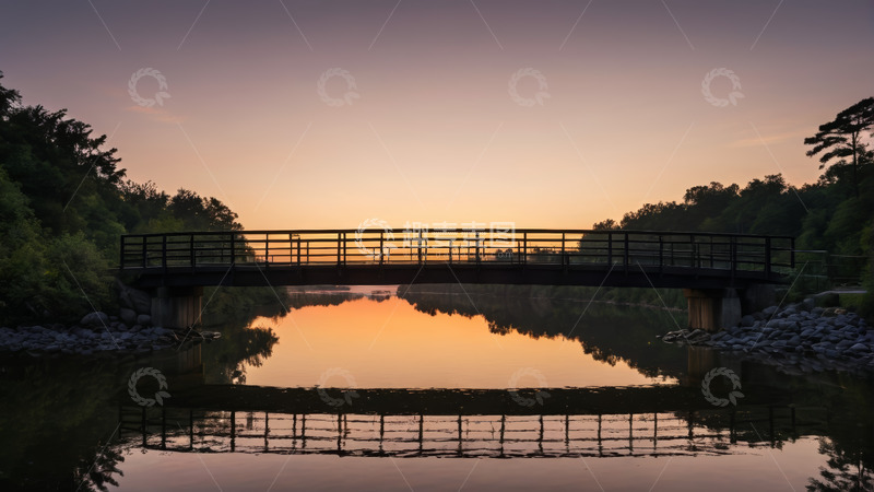 高清大图下载【趣麦麦图】黄昏河畔桥梁风景