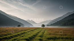 山间草原清晨自然风光