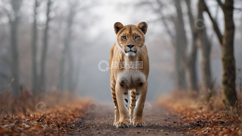 高清大图下载【趣麦麦图】森林中行走的狮子