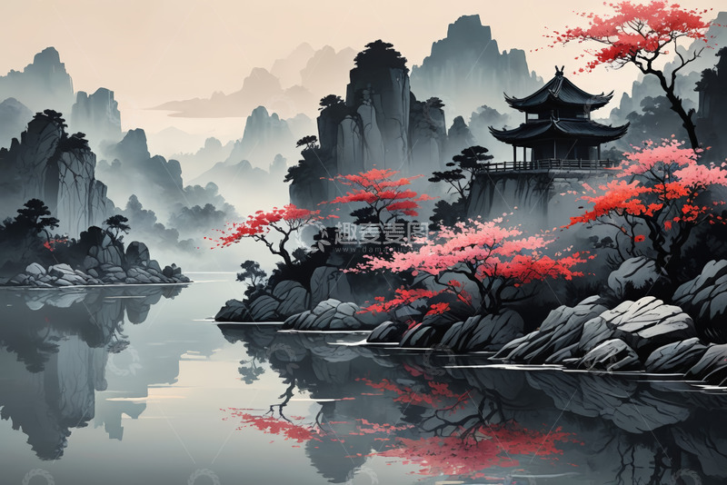 高清大图下载【趣麦麦图】中式山水古建筑风景