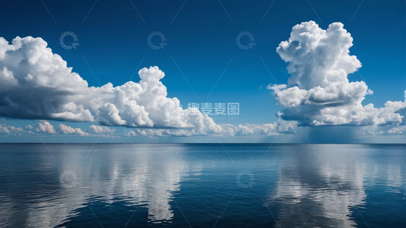 高清大图下载【趣麦麦图】广阔海面与天空中的白云景观